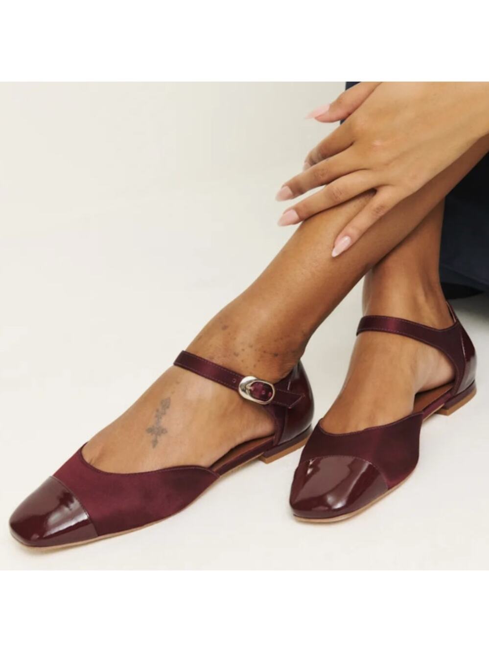 Reformation Martha Ruby Red Ankle Strap Almond Toe Flat 7